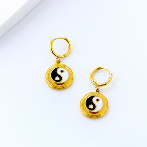 Golden Tai Chi Pattern Earrings