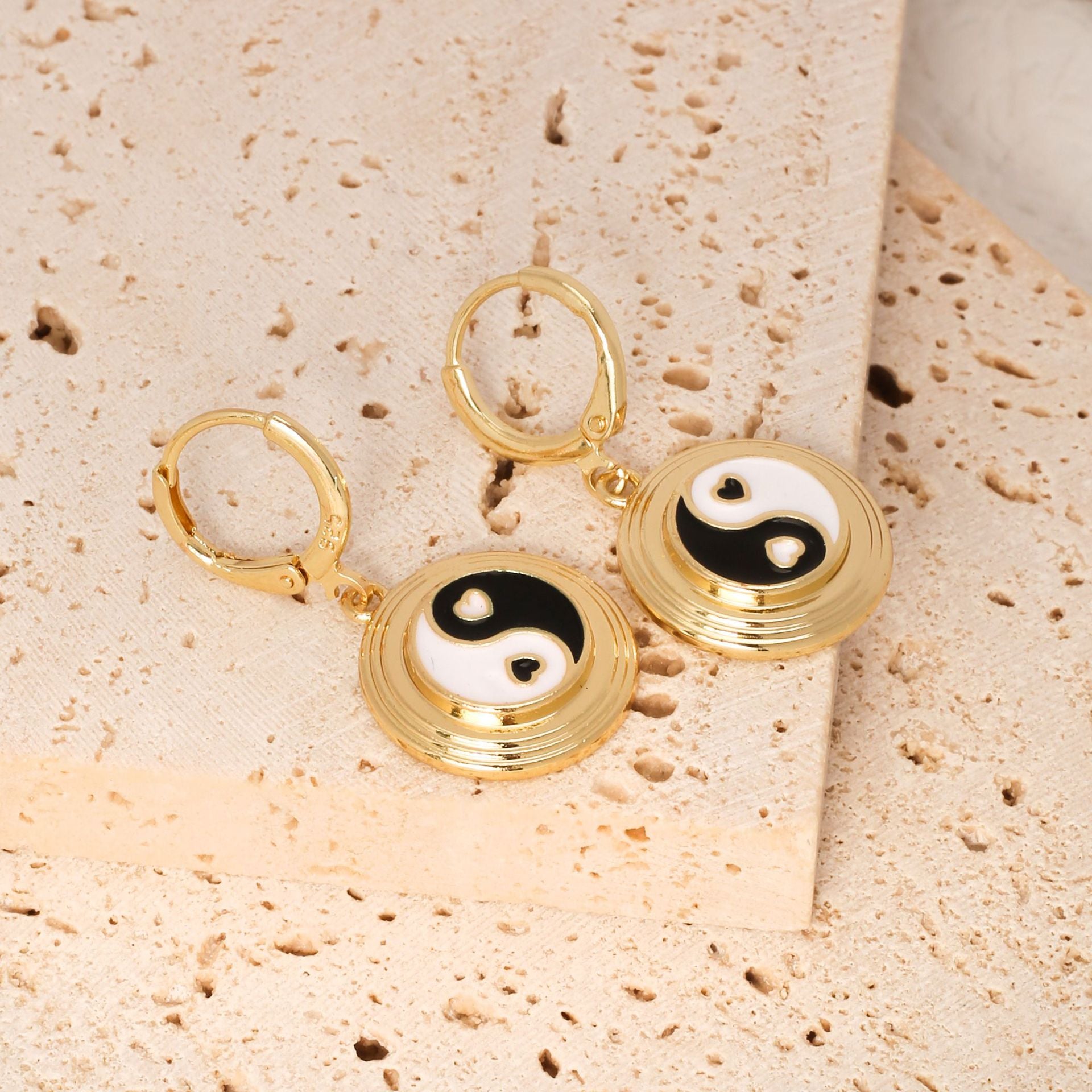 Golden Tai Chi Pattern Earrings