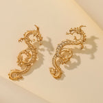 Golden Chinese Dragon Shape Earrings