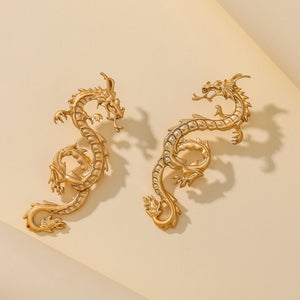 Golden Chinese Dragon Shape Earrings