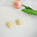 Golden Checkered Heart-shaped Earrings