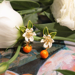 Enameled Orange Earrings