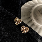 Golden Checkered Heart-shaped Earrings