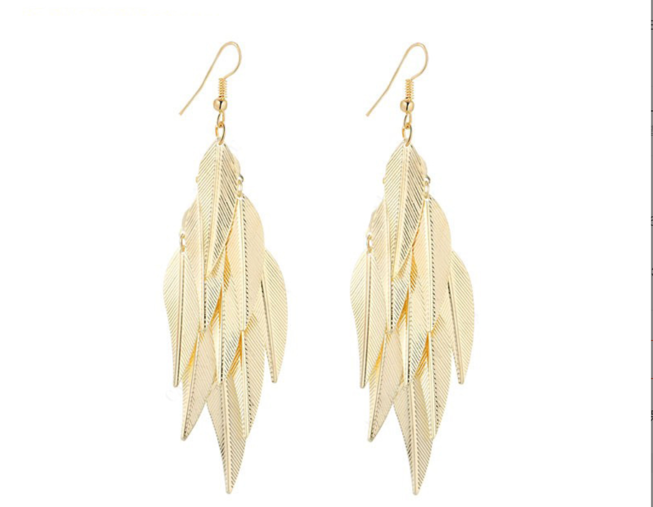 Golden Long Leaf Earrings