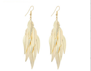 Golden Long Leaf Earrings