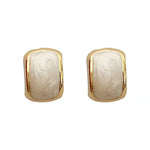 Golden Semicircular Enamel Pattern Earrings