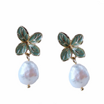 Leaf Shape with Freshwater Pearl Earrings