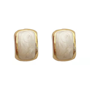 Golden Semicircular Enamel Pattern Earrings