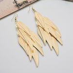 Golden Long Leaf Earrings