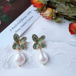 Leaf Shape with Freshwater Pearl Earrings