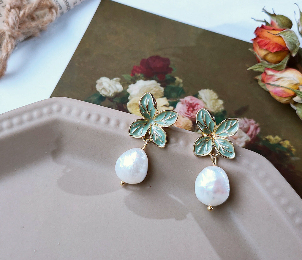 Leaf Shape with Freshwater Pearl Earrings