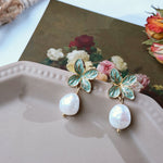 Leaf Shape with Freshwater Pearl Earrings