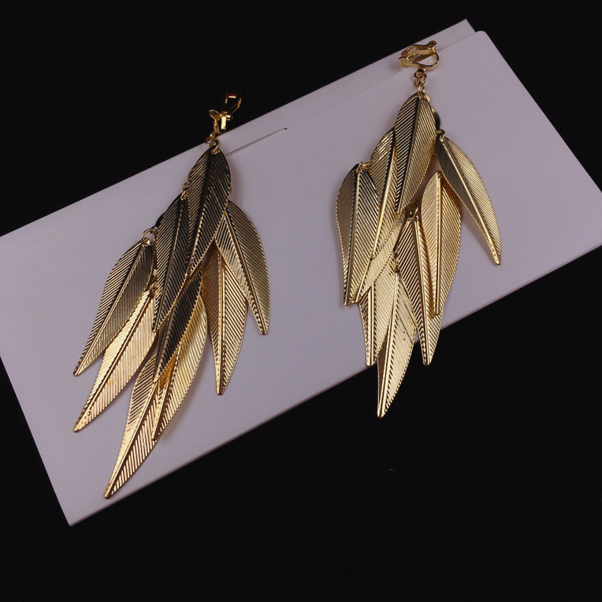 Golden Long Leaf Earrings