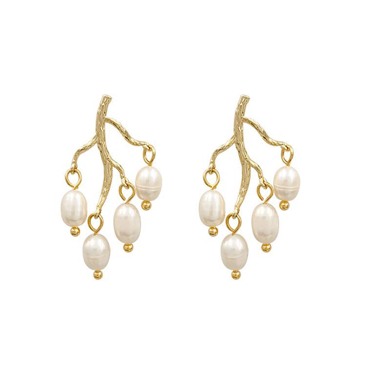 Golden Twigs Pearl Earrings